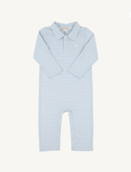 Long Sleeve Sir Proper's Romper Beale Street Blue Stripe/Worth Ave White