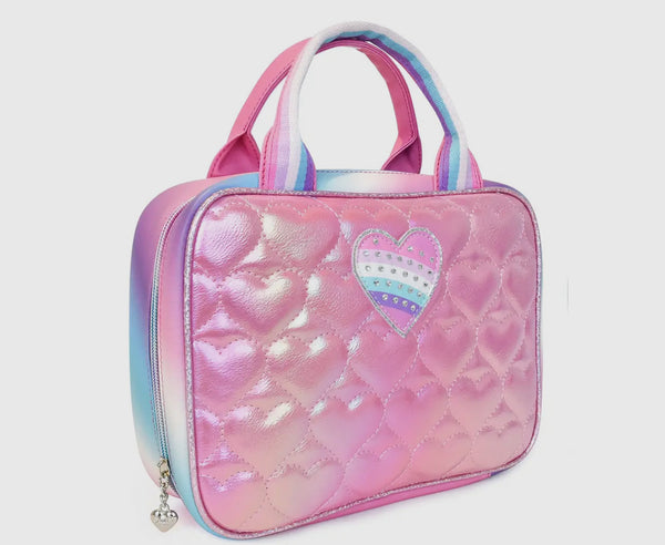 Heart Metallic Quilted Lunch Bag