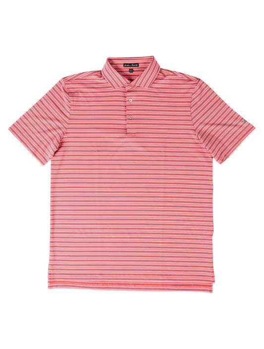 Youth Bayside Stripe Performance Polo Coral/Navy/White