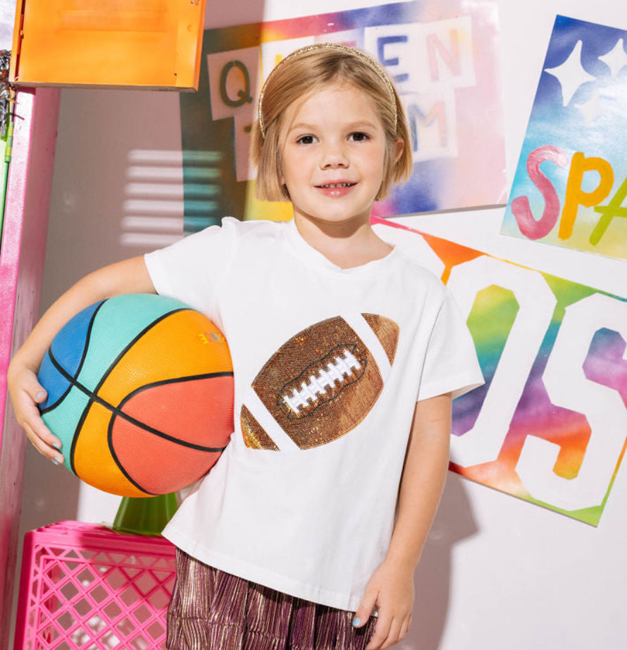 Kids White & Gold Football Tee