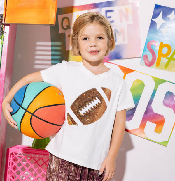 Kids White & Gold Football Tee