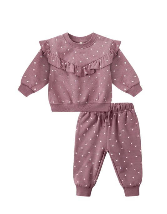 Ruffle Fleece Sweatshirt and Sweatpants -  Polka Dots