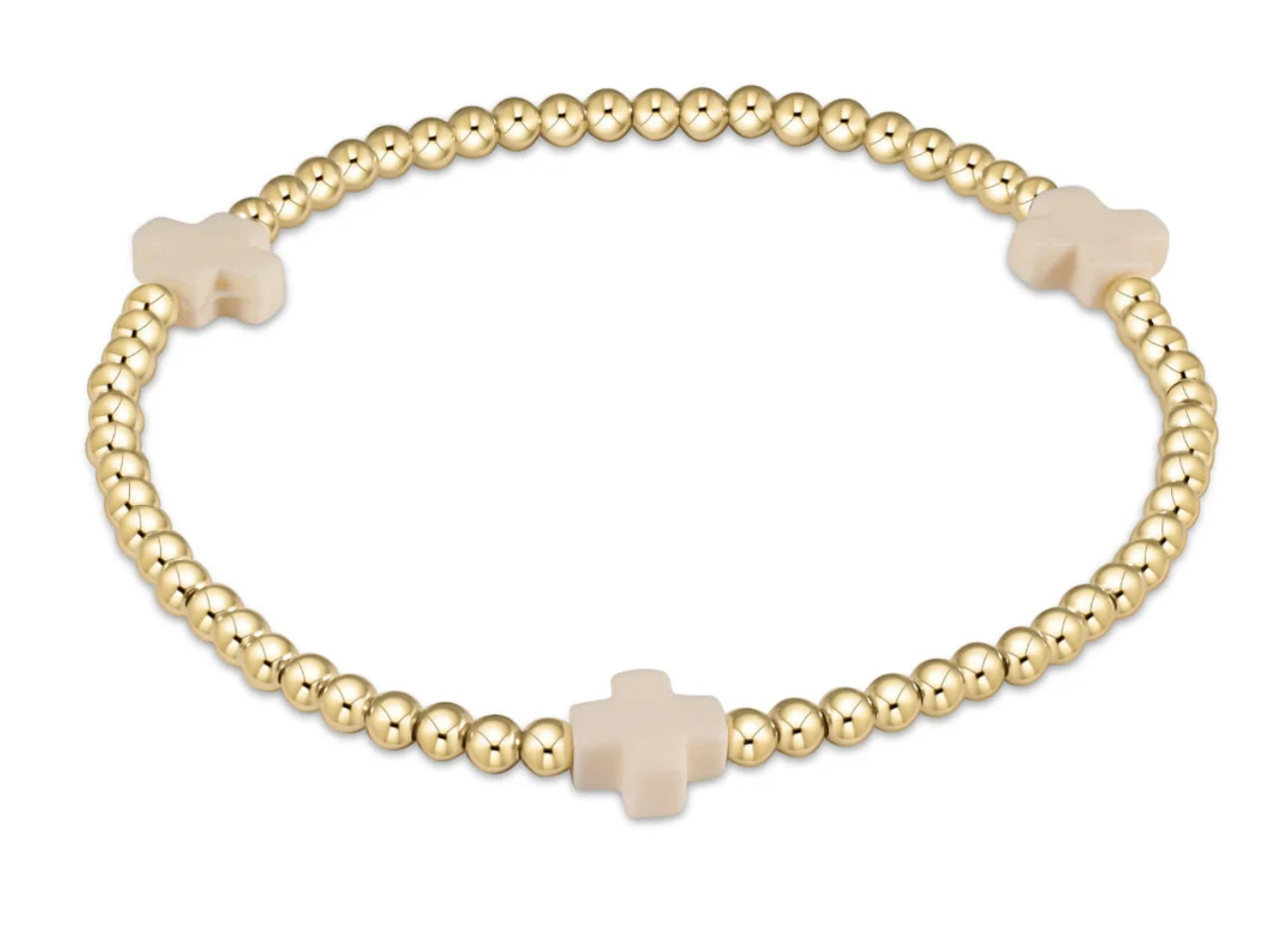 egirl Signature Cross Gold Pattern 3mm Bead Bracelet - Off White