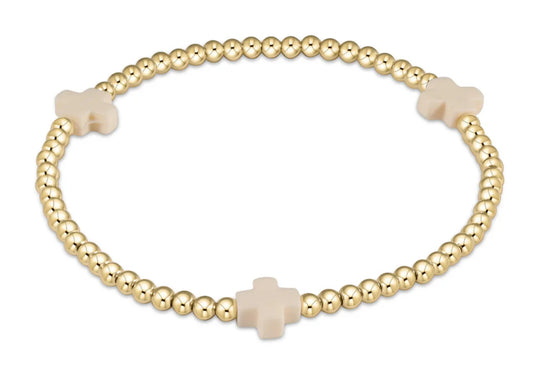 egirl Signature Cross Gold Pattern 3mm Bead Bracelet - Off White