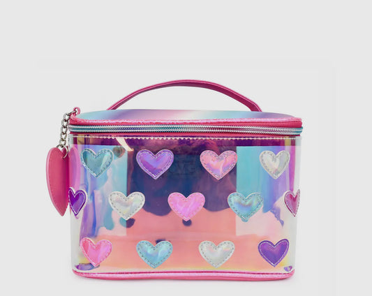 Heart-Patched Clear Glazed Glam Bag