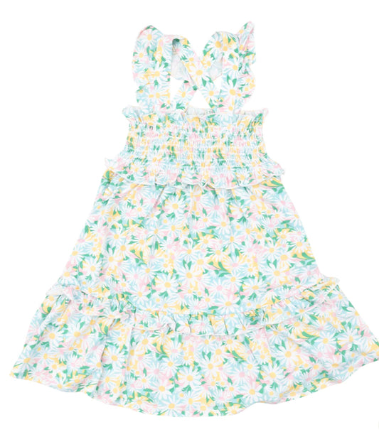 Color Fill Daises Smocked Ruffle Tiered Sundress