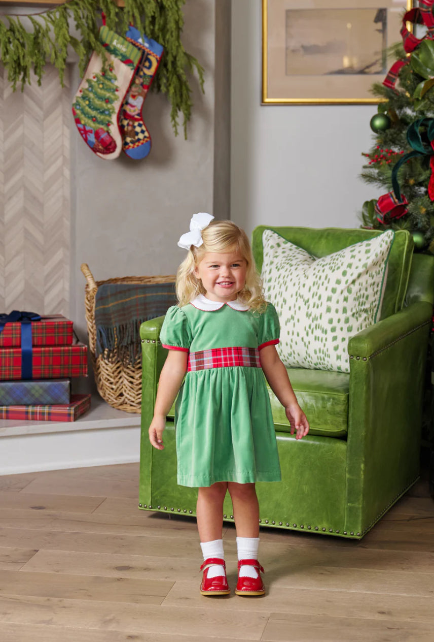 Cindy Lou Sash Dress - Velveteen Kiawah Kelly Green/Worth Ave White/Wilson Pier Plaid/Richmond Red