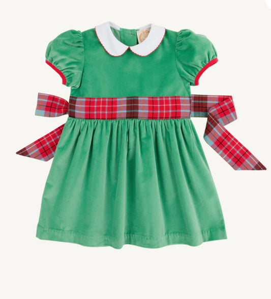 Cindy Lou Sash Dress - Velveteen Kiawah Kelly Green/Worth Ave White/Wilson Pier Plaid/Richmond Red