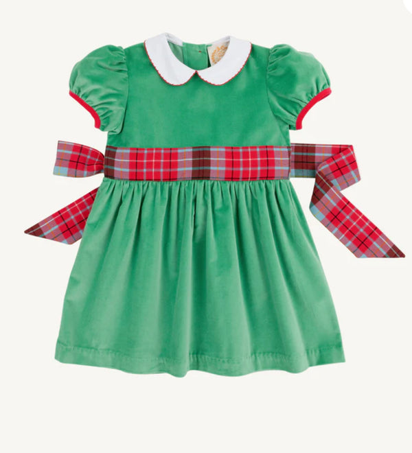 Cindy Lou Sash Dress - Velveteen Kiawah Kelly Green/Worth Ave White/Wilson Pier Plaid/Richmond Red