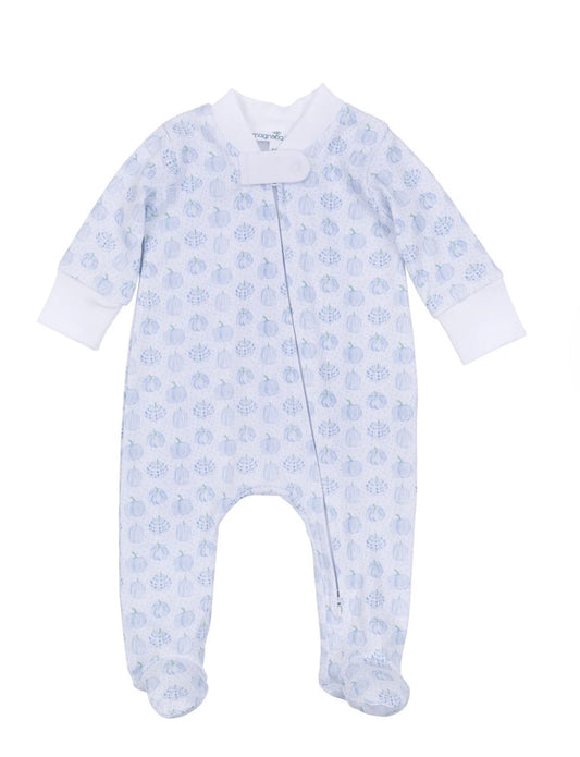 Precious Pumpkins Printed Footie Light Blue