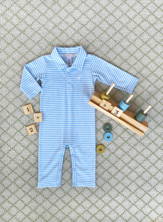 Long Sleeve Sir Proper's Romper Beale Street Blue Stripe/Worth Ave White