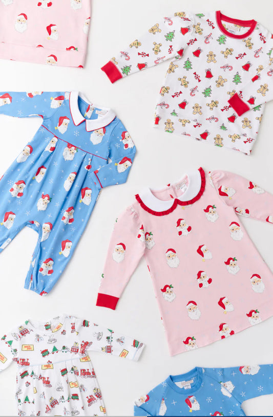 Dear Santa (Barbados Blue)/Richmond Red Long Sleeve Bradford Romper - Collar