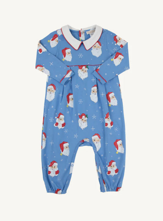 Dear Santa (Barbados Blue)/Richmond Red Long Sleeve Bradford Romper - Collar