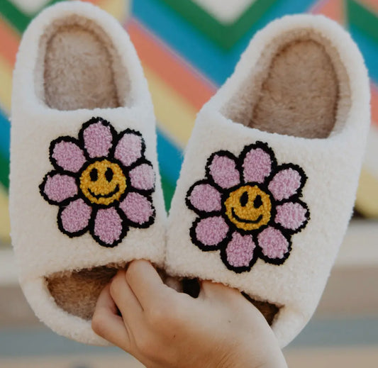Lavender Daisy Happy Face Open Toed Slippers