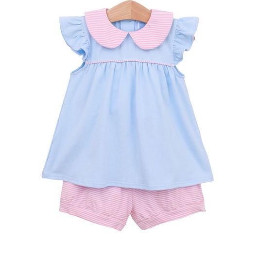 Genevieve Bloomer Set- Light Pink Stripe/Light Blue