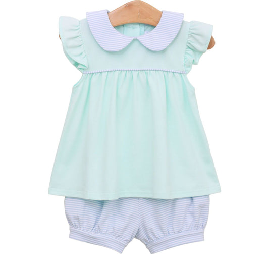 Genevieve Bloomer Set- Light Blue Stripe/Light Mint