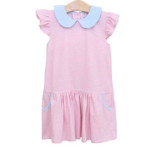 Genevieve Dress- Light Pink Stripe/Light Blue