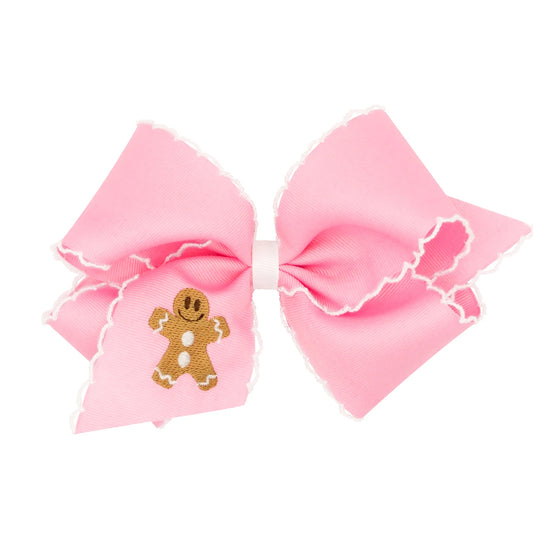 Gingerbread Cookie Pink Embroidered Moonstitch Bow King