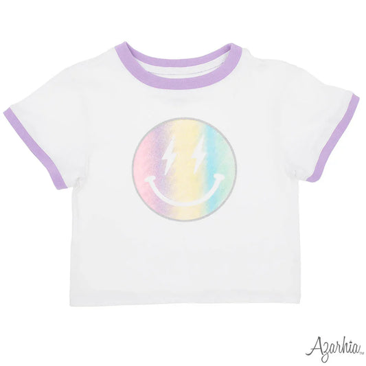 Glitter Pastel Rainbow Smiley Ringer Boxy Tee