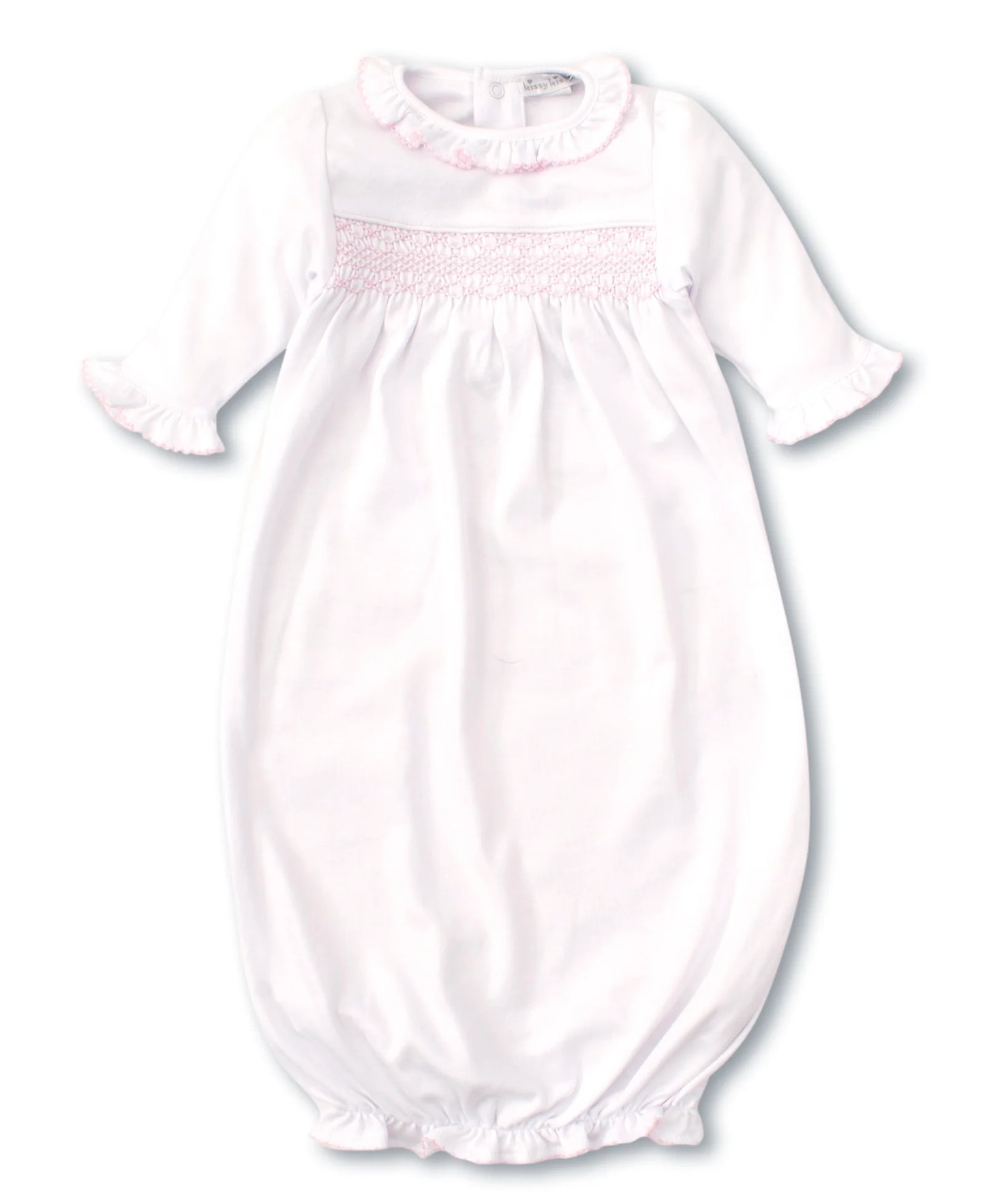 Hand Smocked CLB Charmed White/Pink Sack Gown