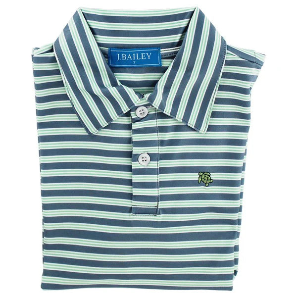 Harry Long Sleeve Performance Polo - Denim & Green