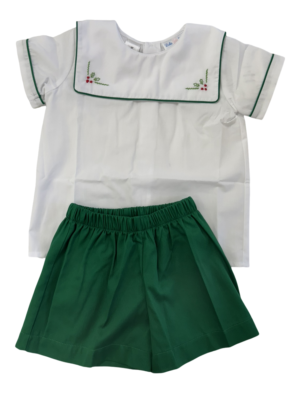 Drew Pope Emb Short Set White Top with Green Shorts