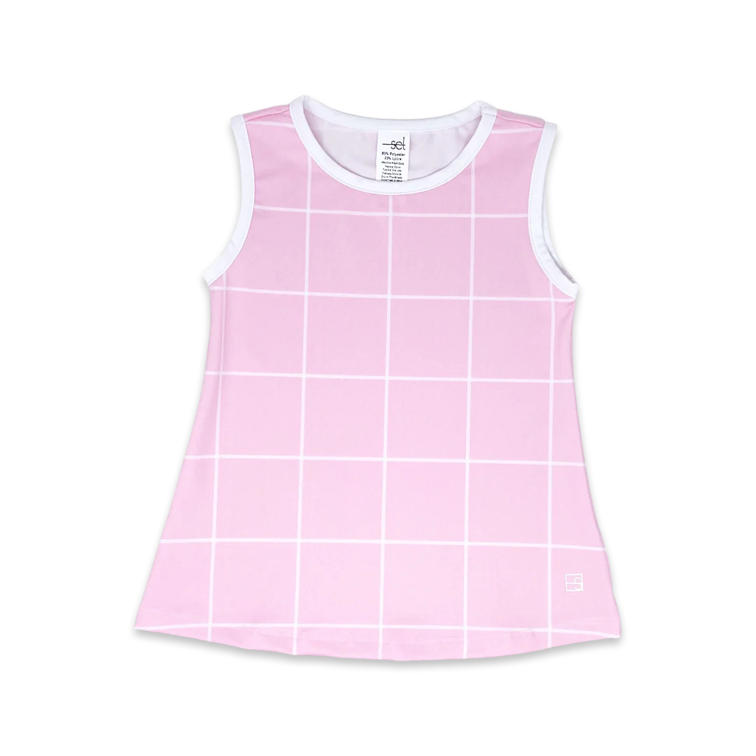 Tori Tank Pink Windowpane, Pure Coconut, Serving Cuteness