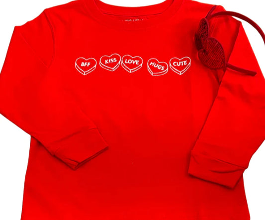 Long Sleeve Red Converstation Hearts T-Shirt