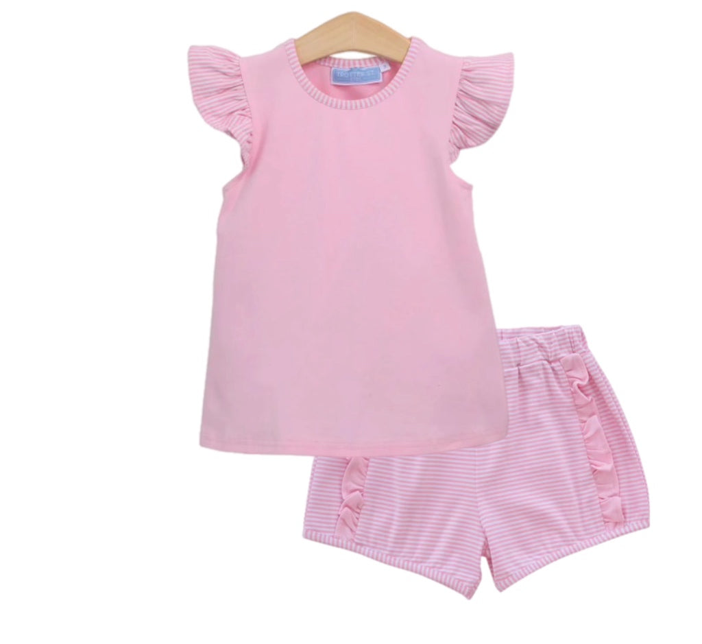 Vivian Flutter Top Light Pink and Hadley Shorts Light Pink Stripe Set