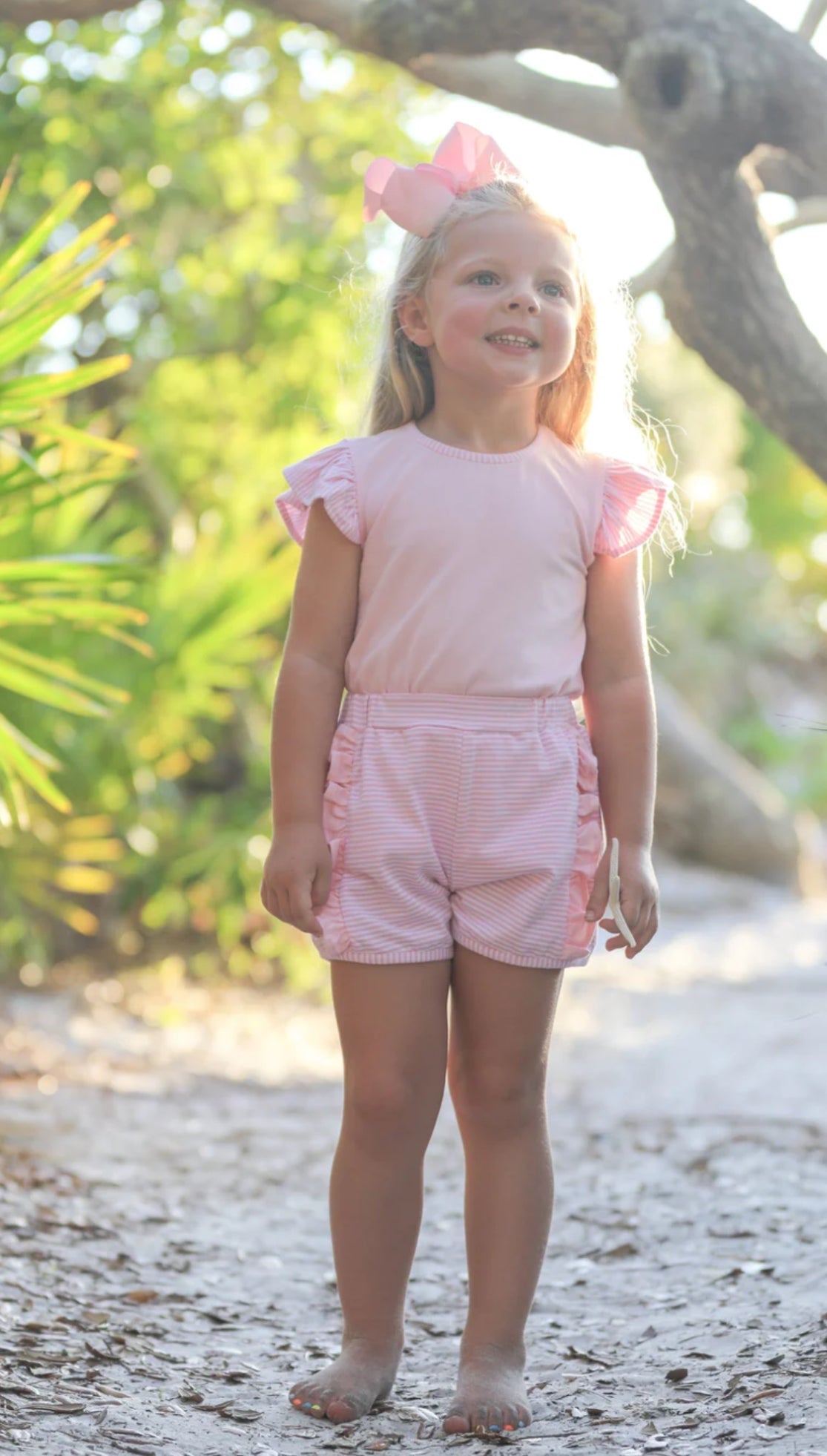 Vivian Flutter Top Light Pink and Hadley Shorts Light Pink Stripe Set