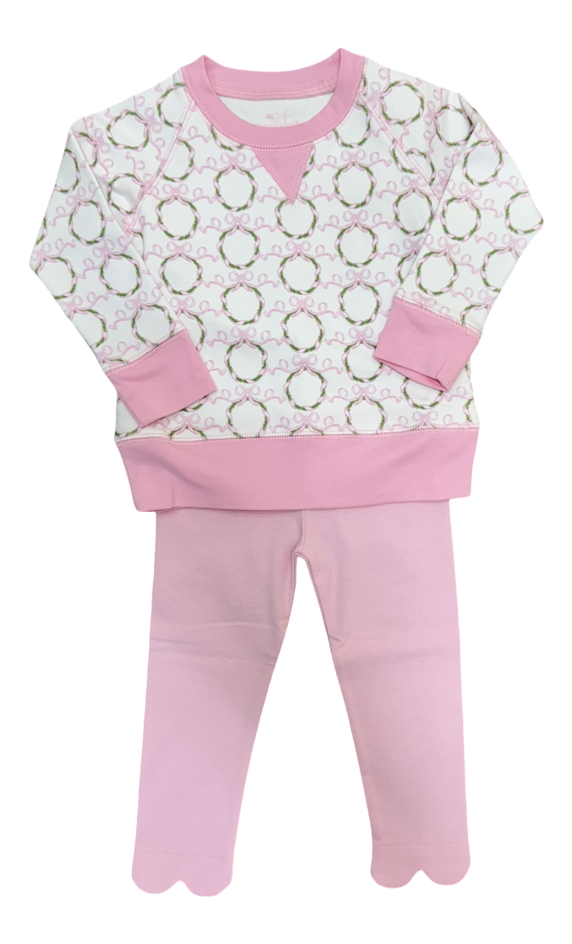 Sidney Sweatshirt Knit and Pink Scallop Leggings Pink Wreath