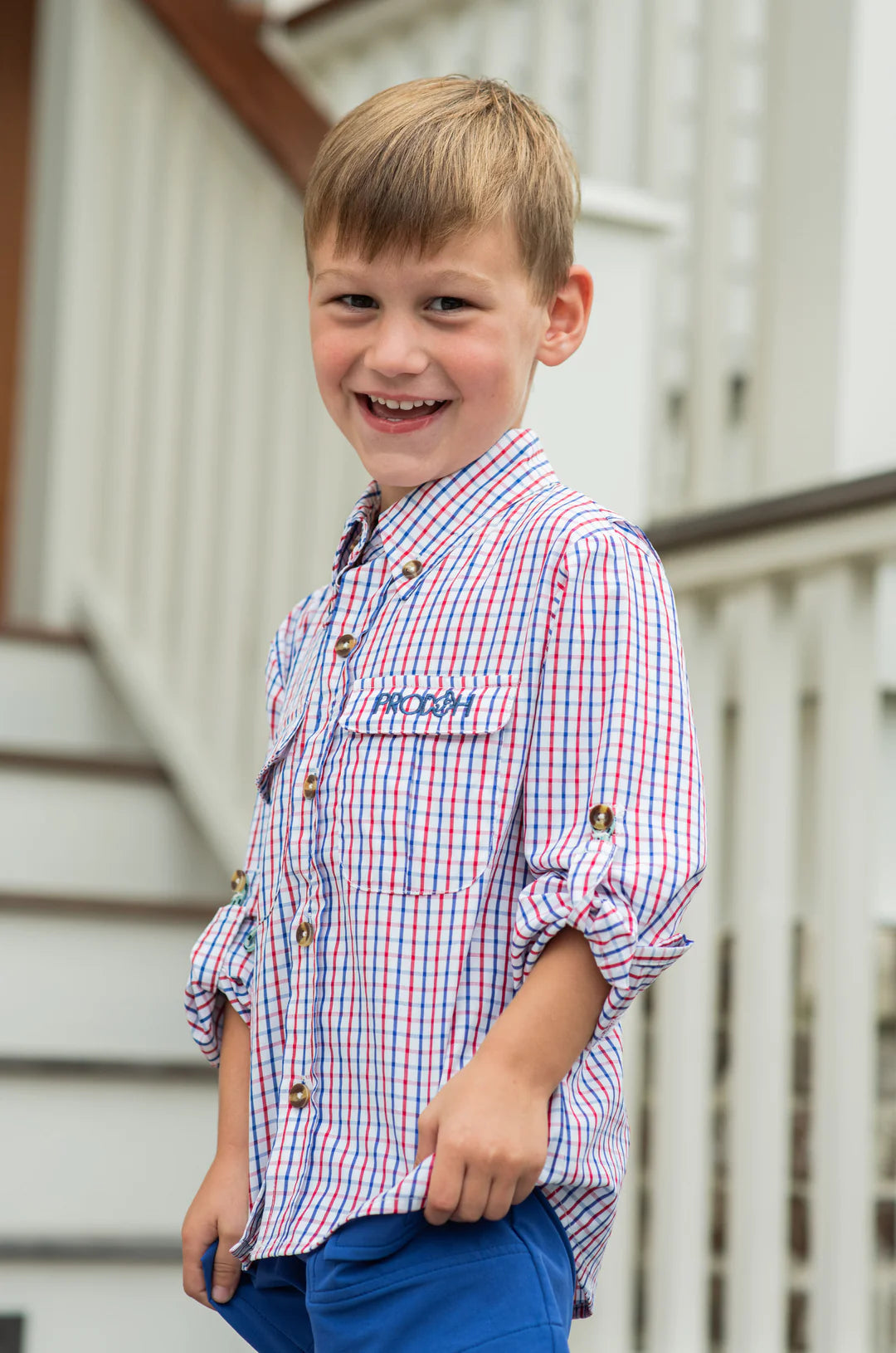 Founders Kids Fishing Shirt Americana Plaid (APLD)