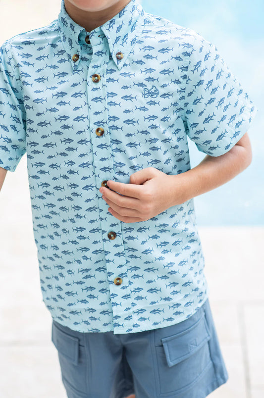 Short Sleeve Fishing Shirt Aqua Tuna Pullover Print (AQTPT)