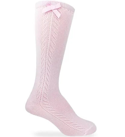 Jefferies Socks Pointelle Bow Knee High Socks 1 Pair Pink