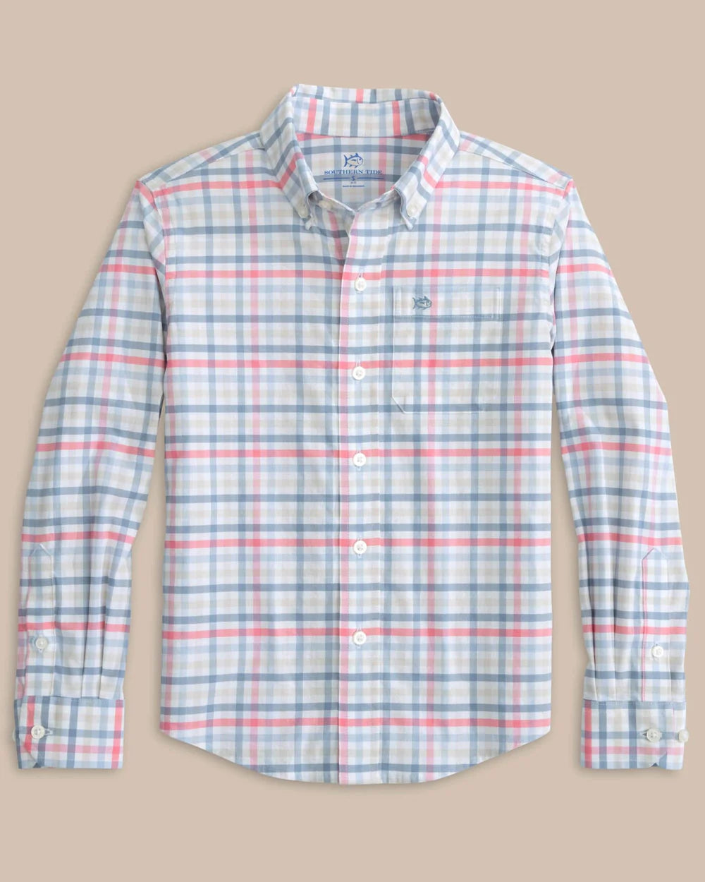 Youth Long-Sleeve CP Pelham Plaid Geranium Pink Sportshirt