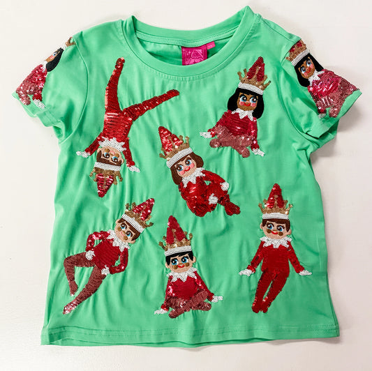 Kids Green Elf On A Shelf Tee