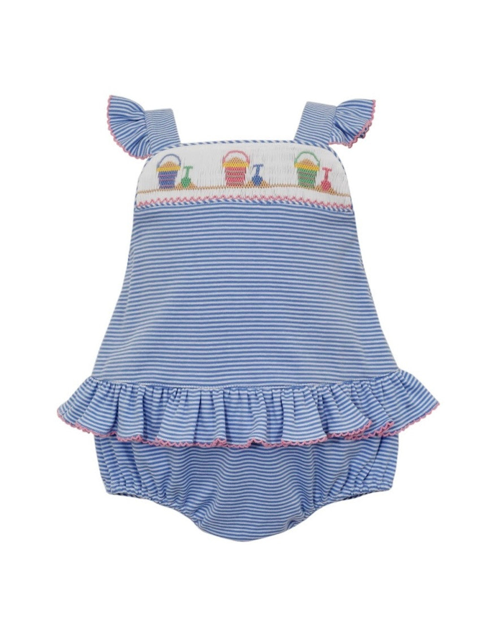 Sand Pails - Periwinkle Blue Stripe Knit Girls Sunsuit