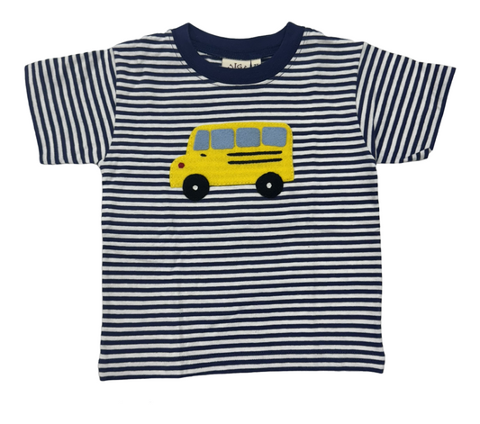 Navy and White Stripe Shirt with Yellow School Bus