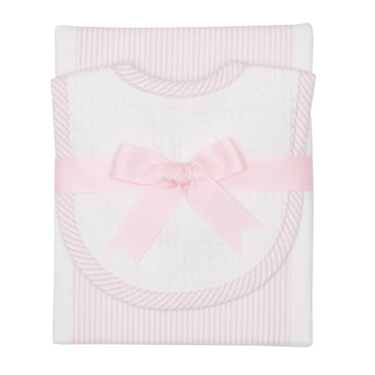 Seersucker Stripe Drooler Bib & Burp Set Pink