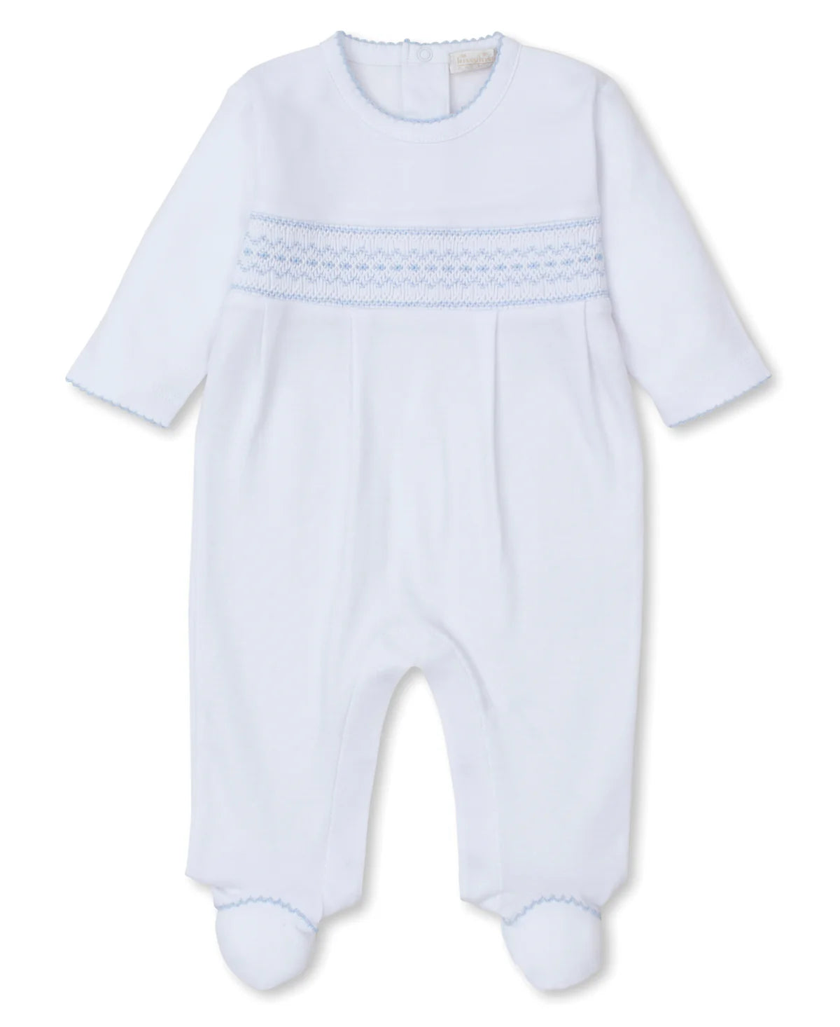 White/Light Blue Footie w/ Hand Smocking