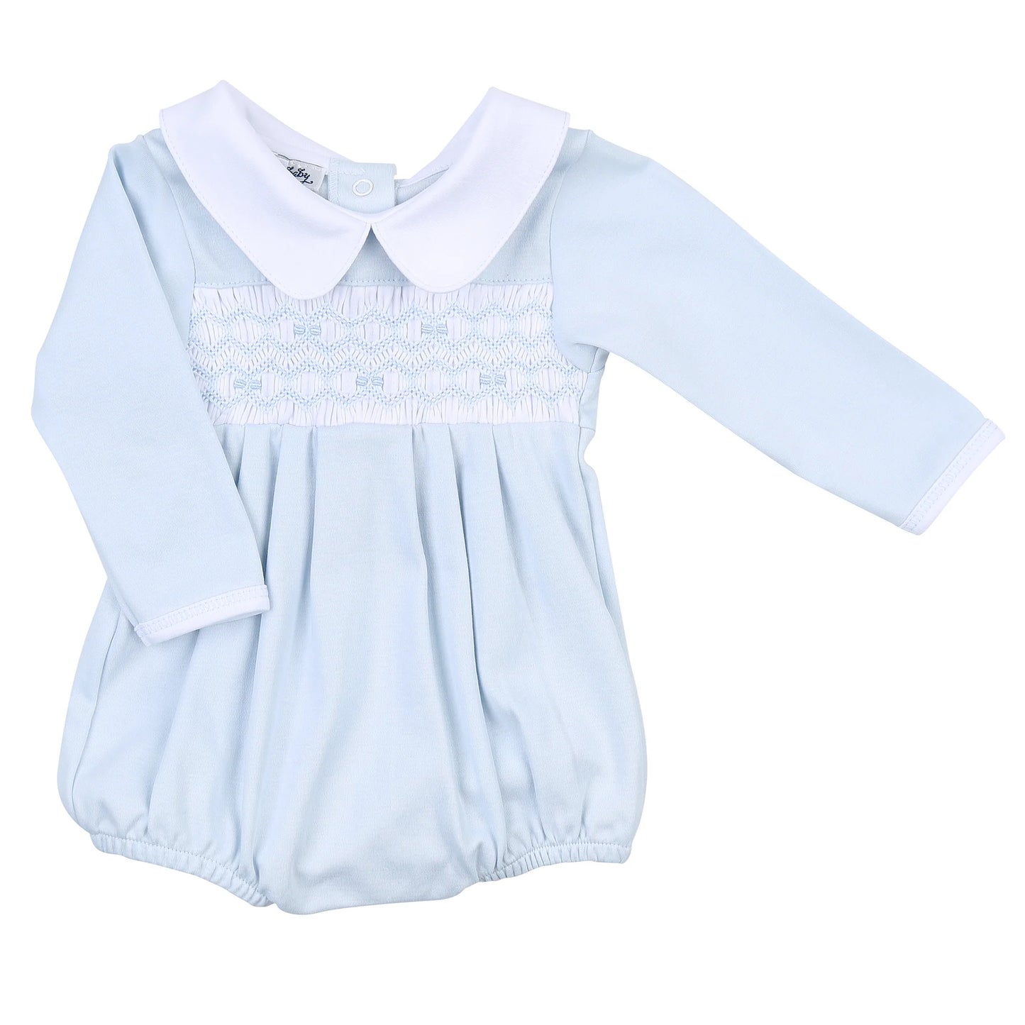 Freya and Finn Smocked Collared Long Sleeve Boy Bubble Light Blue