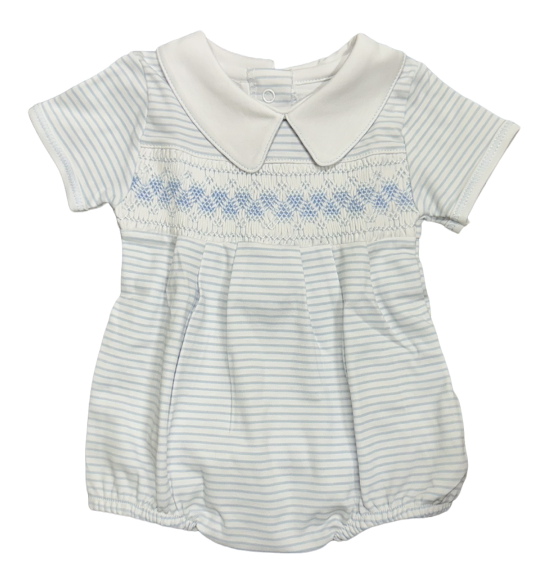 Lilly and Logan Smocked Collared Short Sleeve Bubble Light Blue