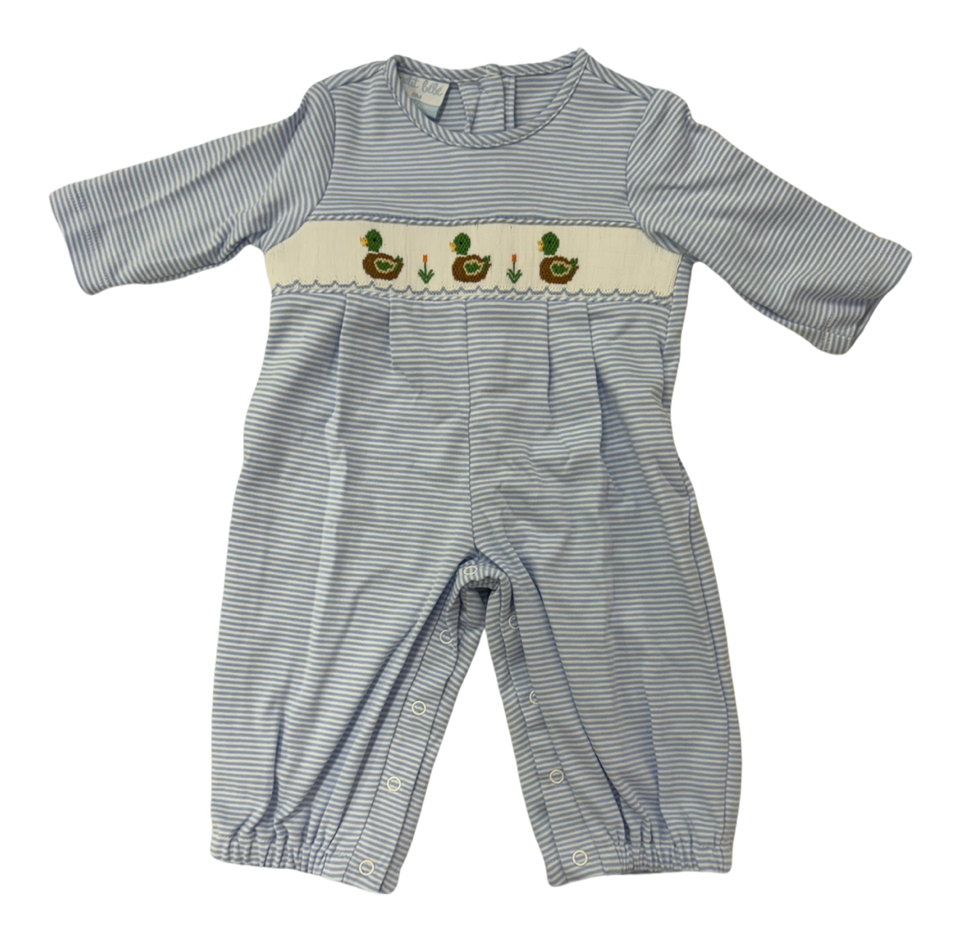 Mallard Duck Blue Stipe Knit Long Sleeve Romper