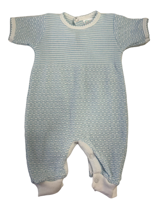 Solid Color Paty Knit Romper with Key-Hole Back Blue