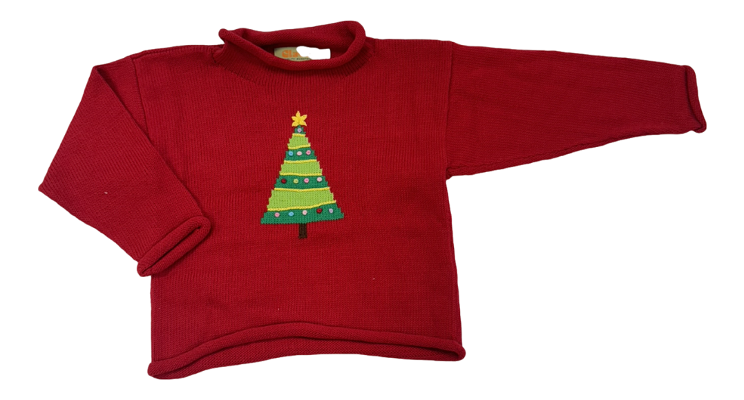 Roll Neck Christmas Tree Sweater Deep Red