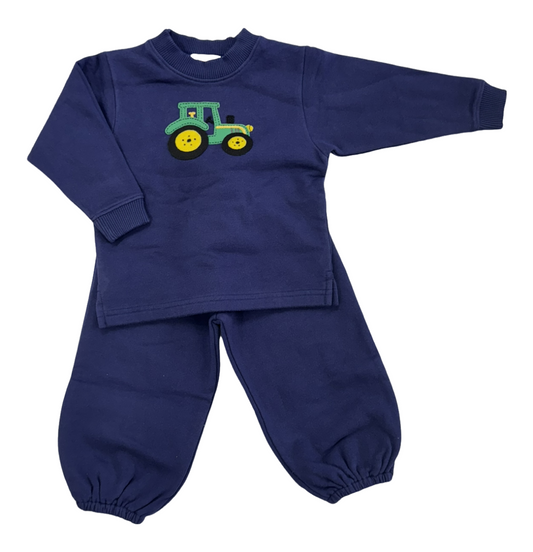 Solid Sweatshirt with Tractor and Pants with Elastic Bottom Dark Royal