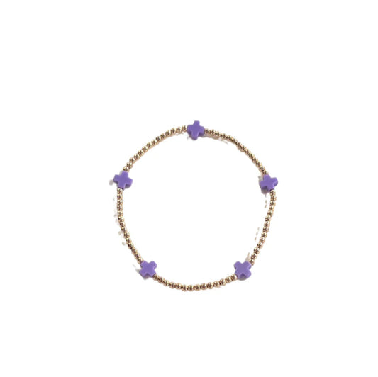 Egirl Signature Cross Small Gold Pattern 2mm Bead Bracelet Purple