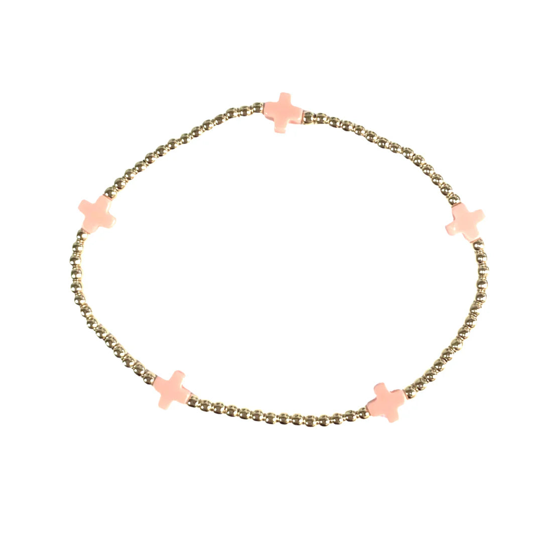 Egirl Signature Cross Small Gold Pattern 2mm Bead Bracelet Pink