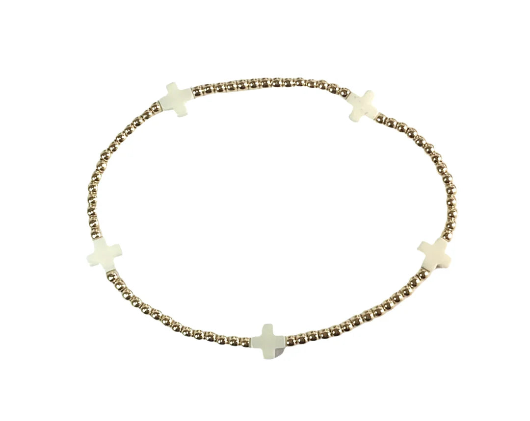 Egirl Signature Cross Small Gold Pattern 2mm Bead Bracelet Off-White