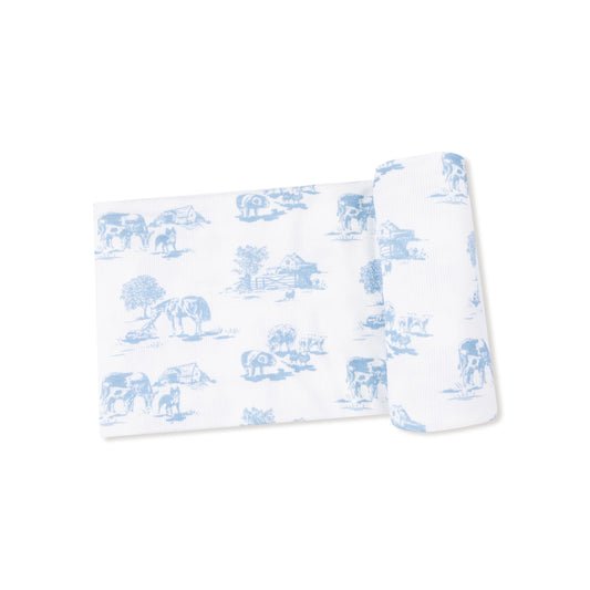 Farm Toile - Blue - Swaddle Blanket 45x45